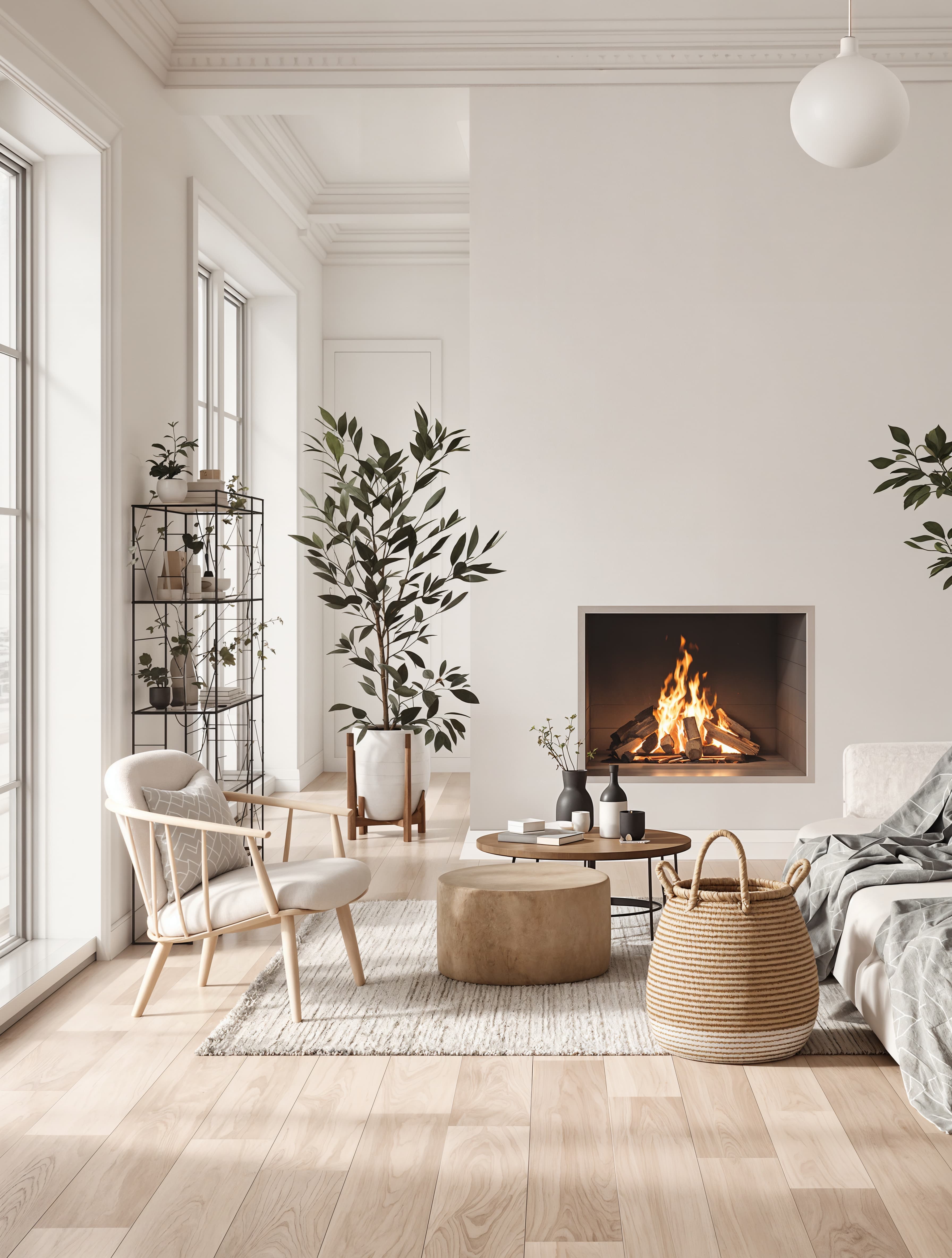 Light wood floors, neutral-toned textiles, and a minimalist fireplace for that quintessential Swedish warmth. Keep décor simple to highlight the clean lines and natural lighting